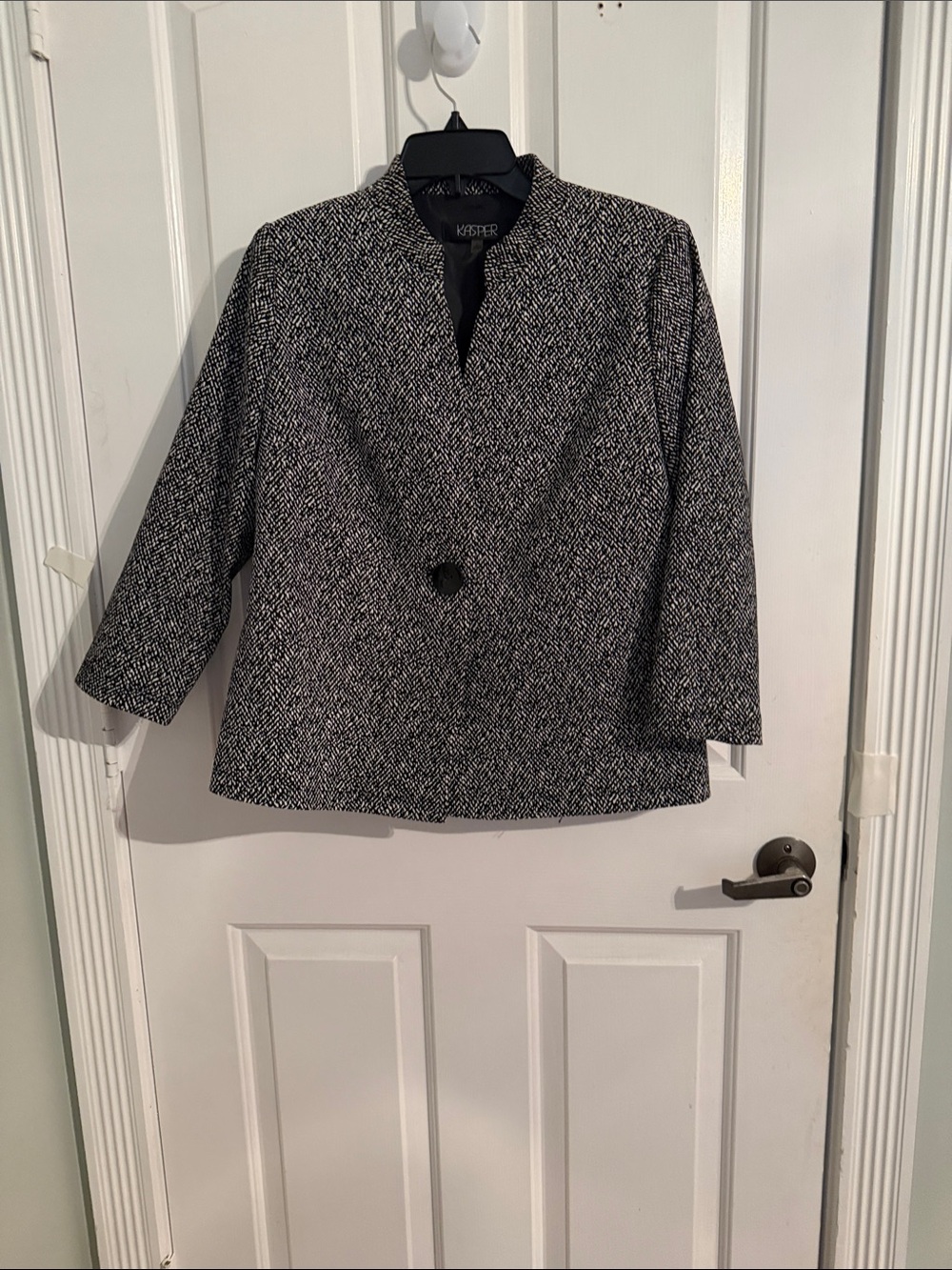 Kasper Black and White Tweed Single-Button Jacket